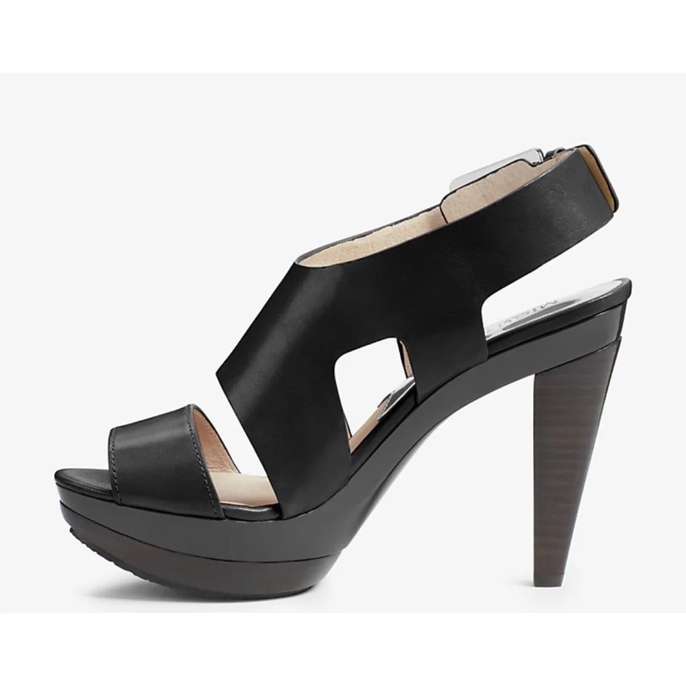 MICHAEL MICHAEL KORS | Black Carla Leather Platform Sandals Size 10